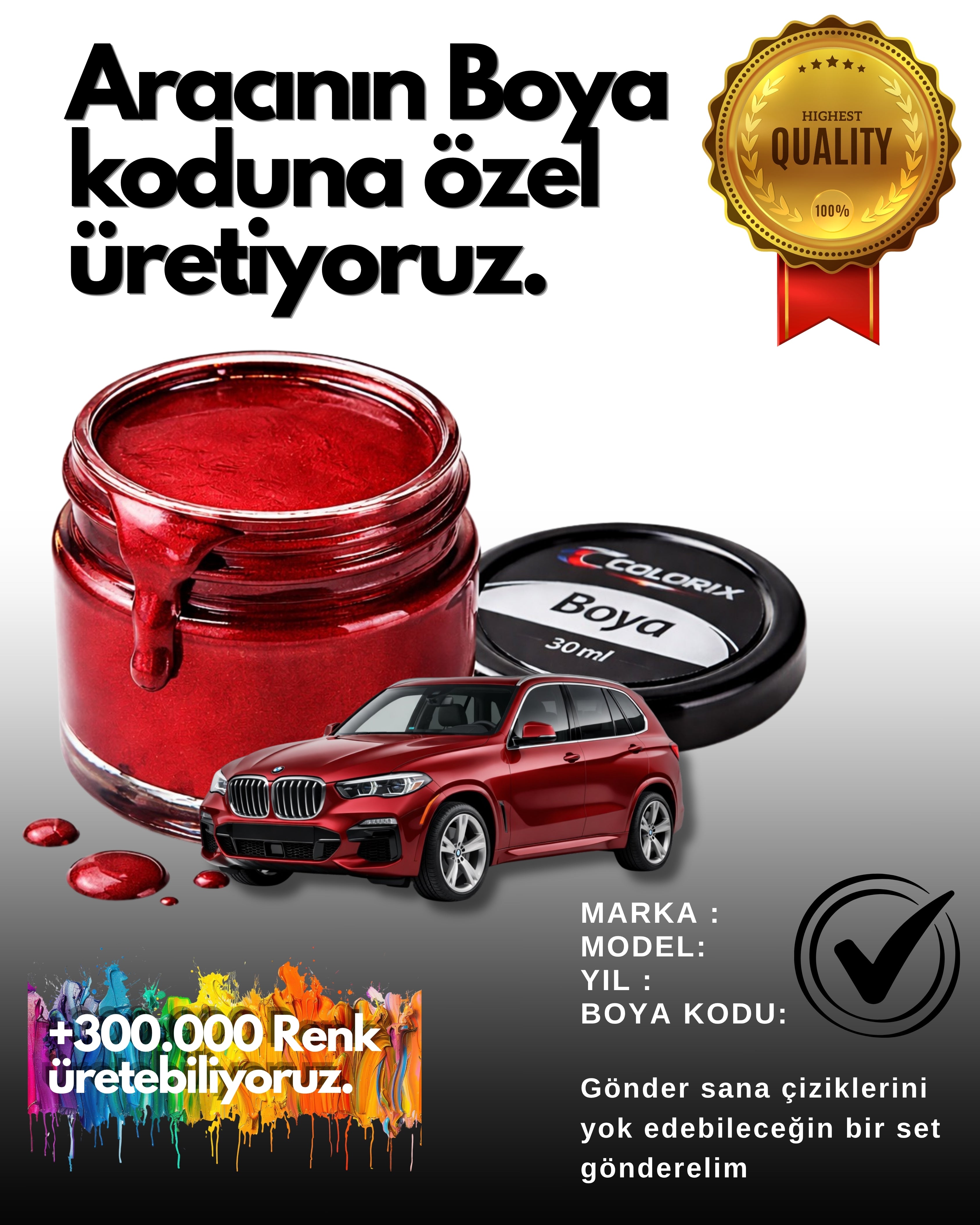Colorix® Araç Rötuş Boya Seti – Boya Koduna Özel Çizik Onarım Seti